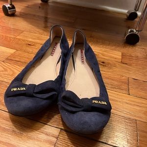 Prada Blue Suede Bow Flats